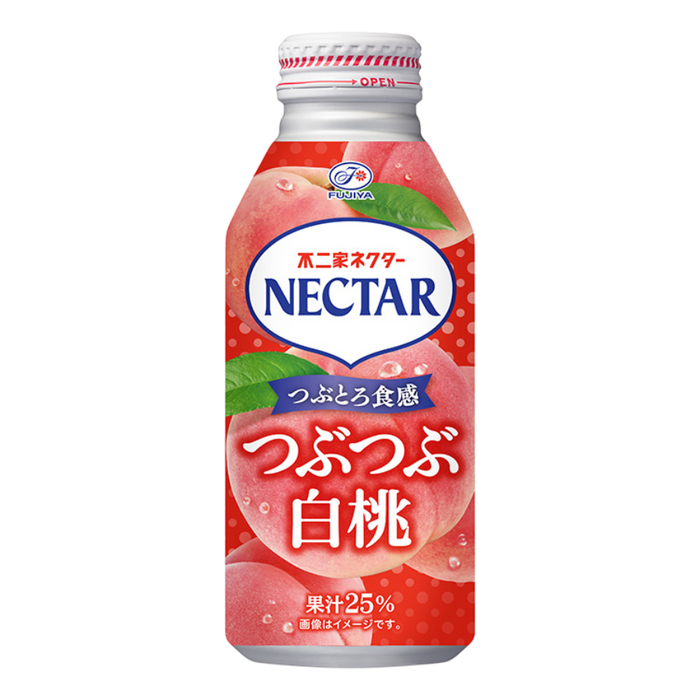 不二家　ネクターつぶつぶ白桃ボトル缶 380