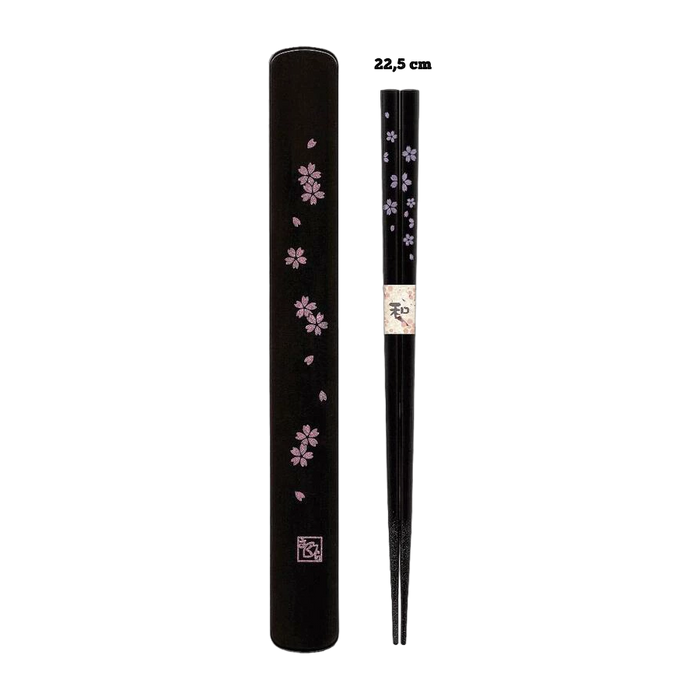 Tanaka Hashiten - Baguettes en bois avec étui motif sakura 22,5cm
