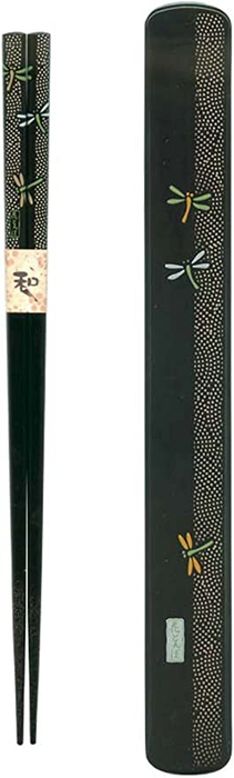 Tanaka Hashiten - Baguettes en bois avec étui motif libellule 22,5cm